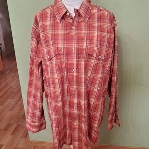 Wrangler XXL long sleeve button down with pearl snaps. Orange plaid.